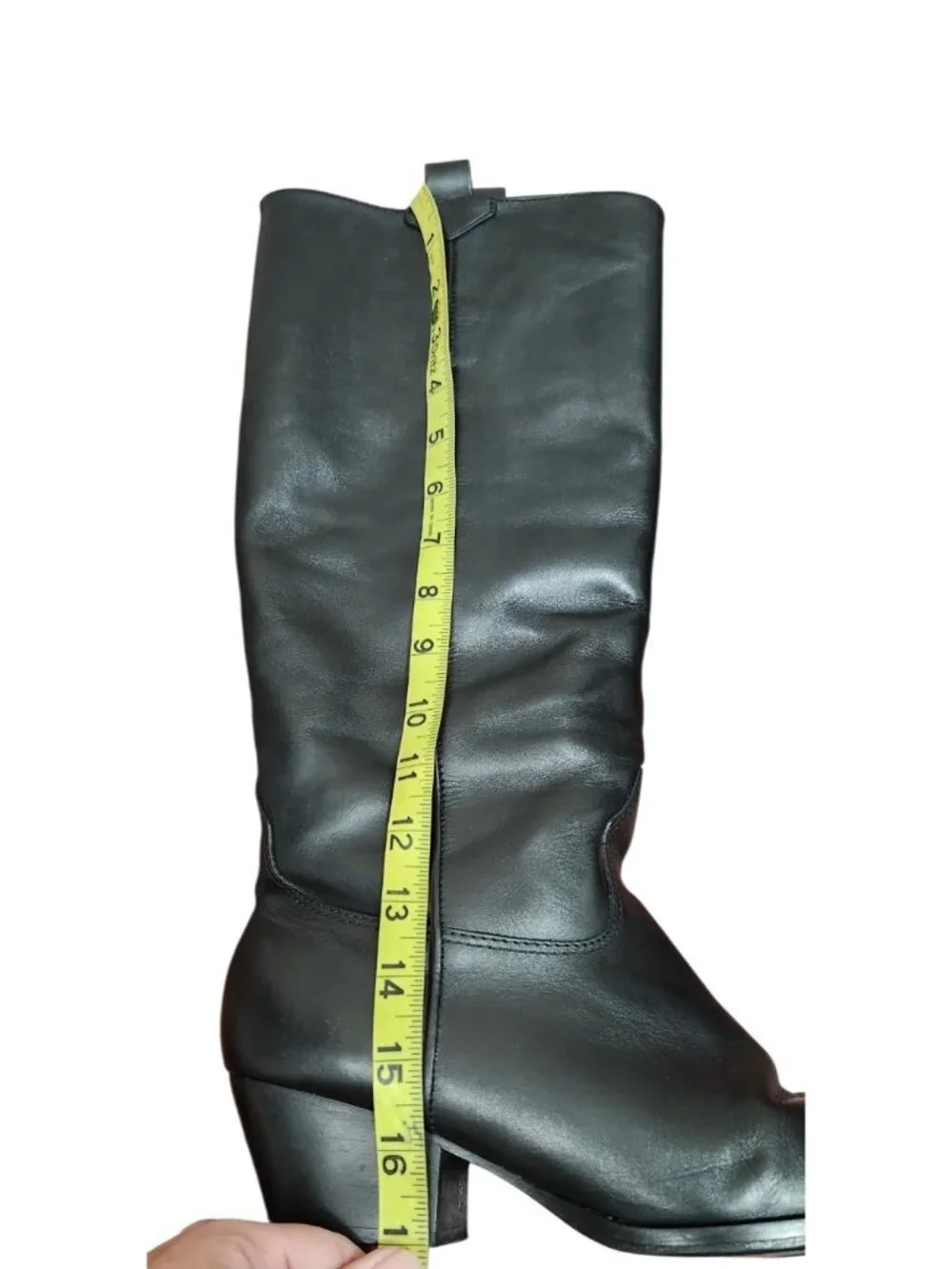 Schutz Black Leather Western Knee High Boots Silver Toe Cap Cowboy Riding 8.5B